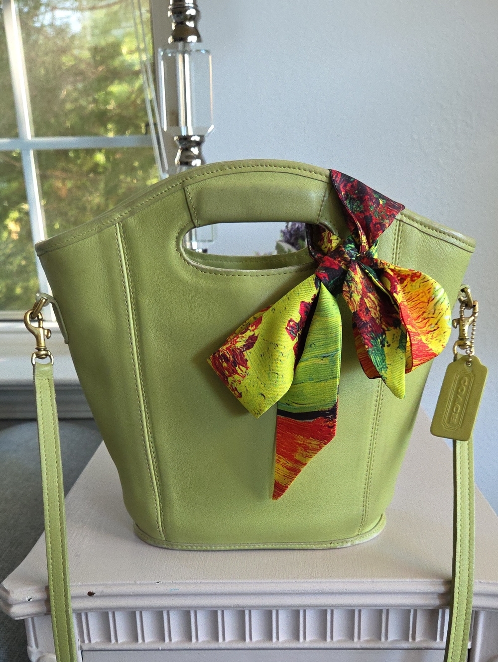 COACH Pistaschio Lime Green 1996 Mini Shopper Leather Bag #9993